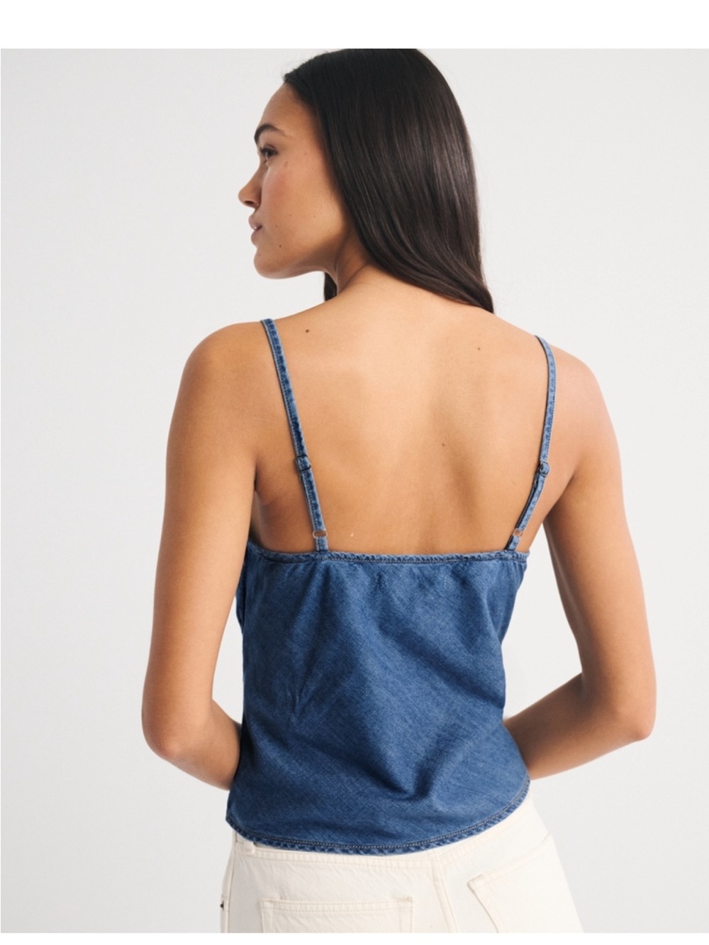 A&F Bra Free Chambray Tie Front Cami - Picture 2 of 4